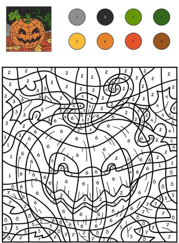 Kolorowanki Kolorowanie Dyni Halloween Według Numeru