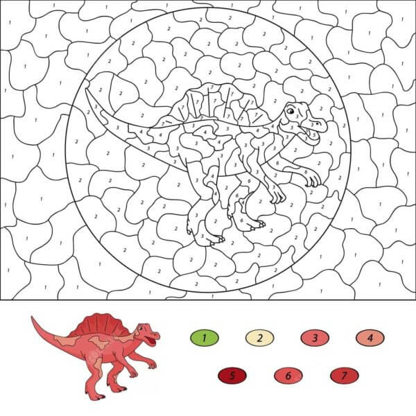 Kolorowanka Kolorowanie Według Numerów Czerwonego Dinozaura