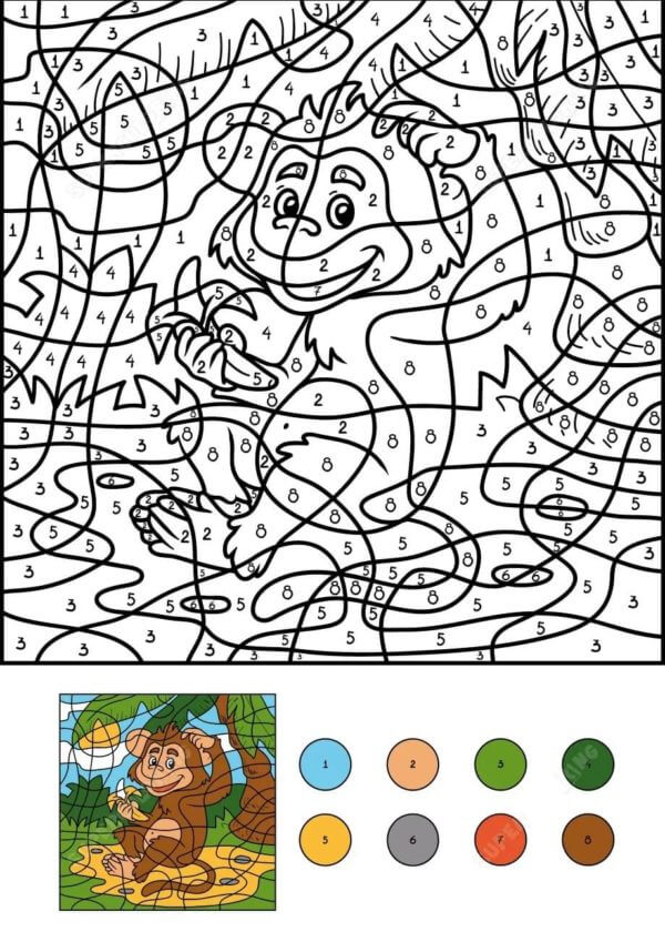 Kolorowanki Kolorowanie Według Numerów Małpa z Bananem