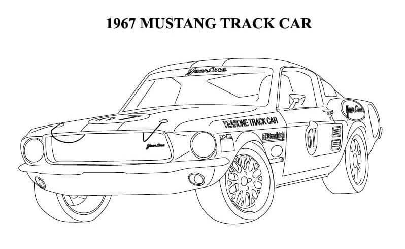 Kolorowanka Samochód Wyścigowy Mustanga z 1967 Roku