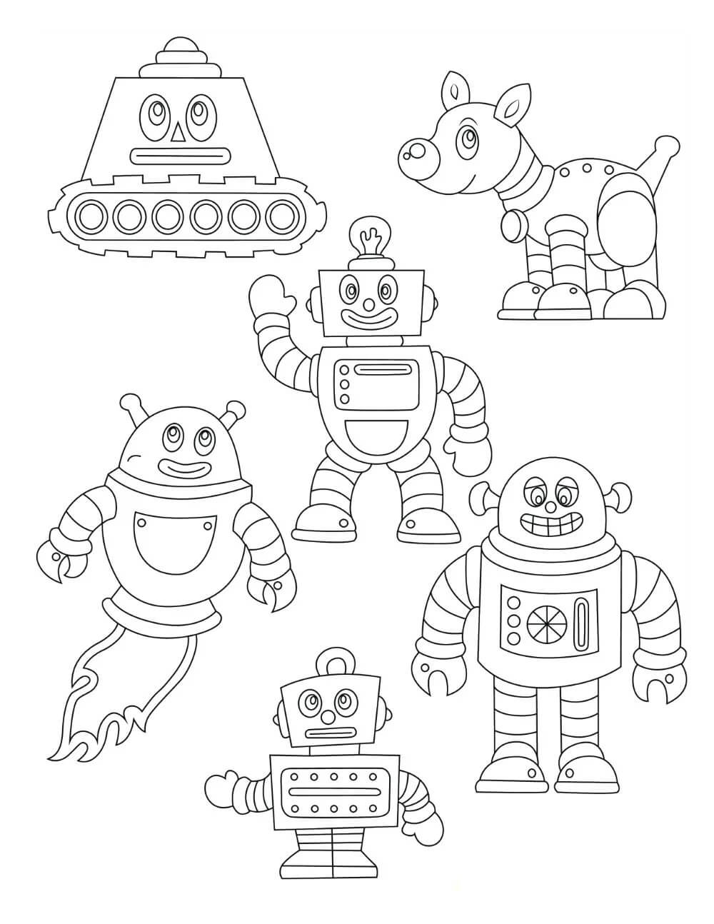 Kolorowanka Sześć Zabawek Robotów