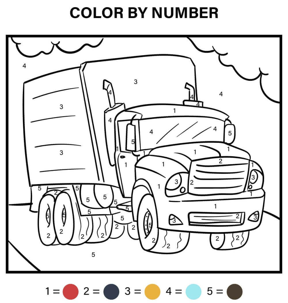 Kolorowanka Kolor Ciężarówki Według Numeru