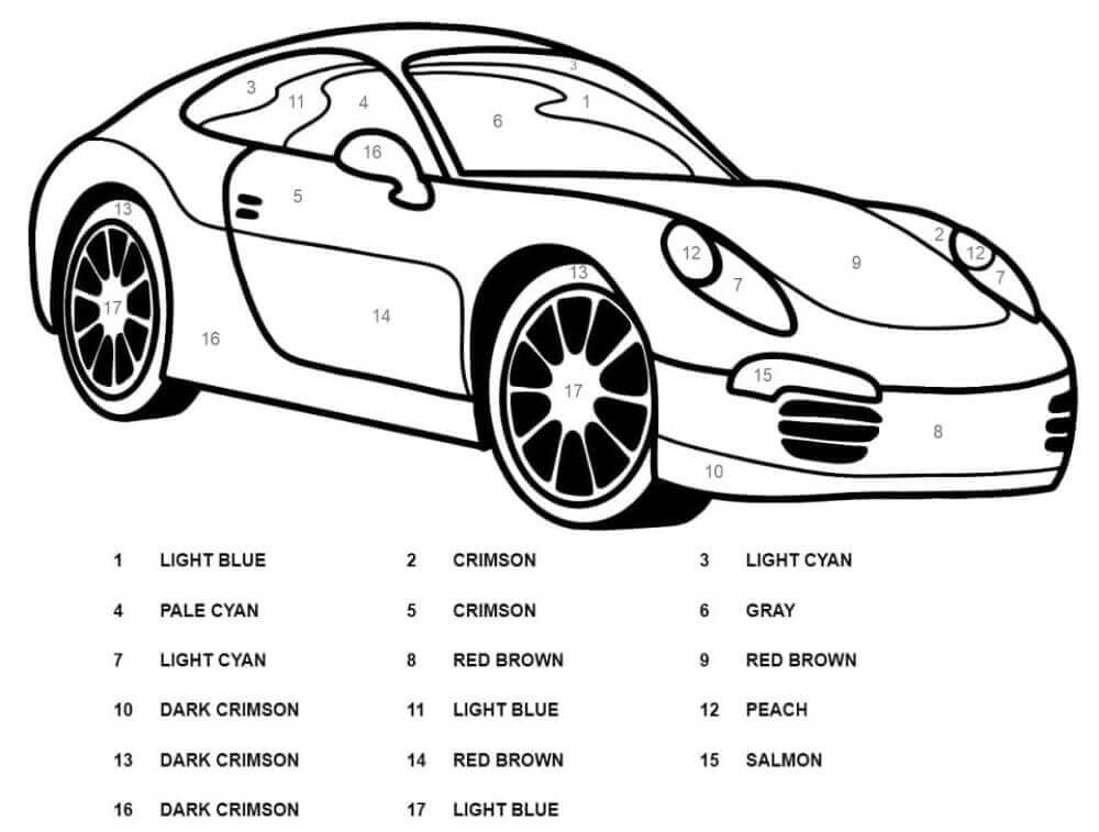 Kolorowanki Kolorowanie Samochodu Porsche Według Numeru