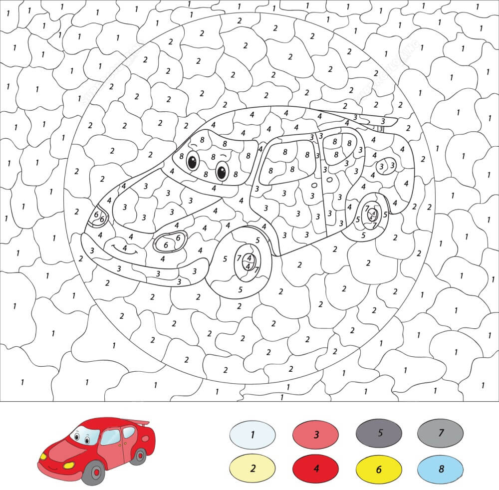 Kolorowanki Kolorowanie Samochodu Według Numeru z Kreskówek