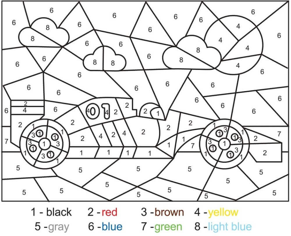 Kolorowanki Kolorowanie Samochodu Wyścigowego Według Numerów