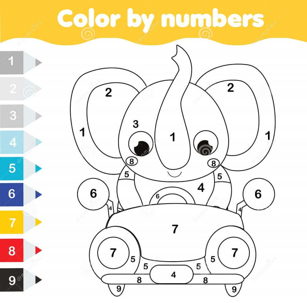 Kolorowanka Kolorowanie Według Numerów Samochodu i Słonia