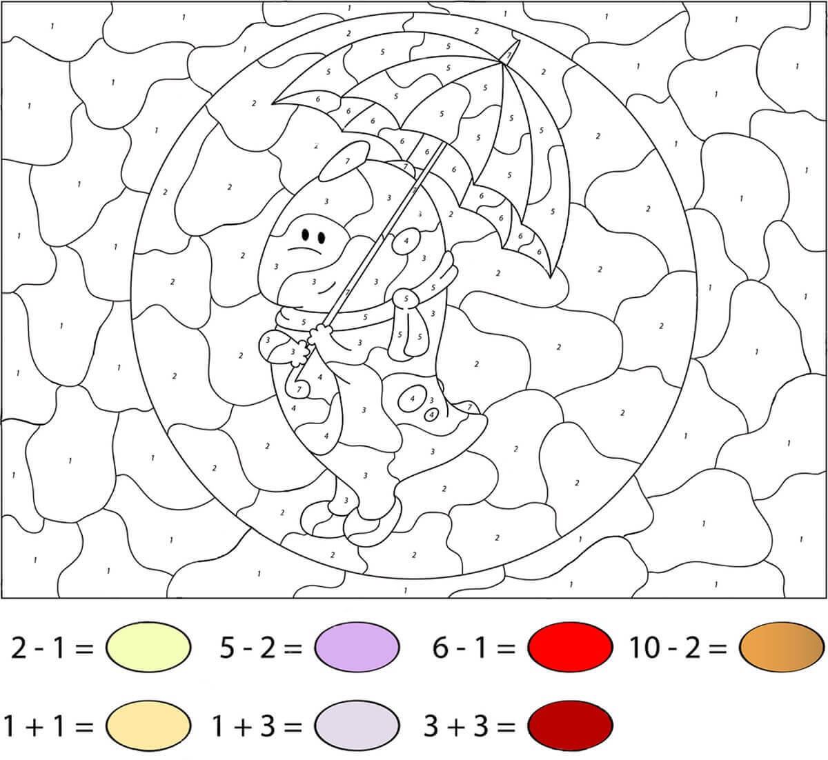 Kolorowanki Postacie z Kreskówek Trzymające Parasol Kolorując Według Numerów