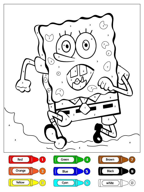 Kolorowanki SpongeBob Działa Szybko, Kolorując Według Numerów