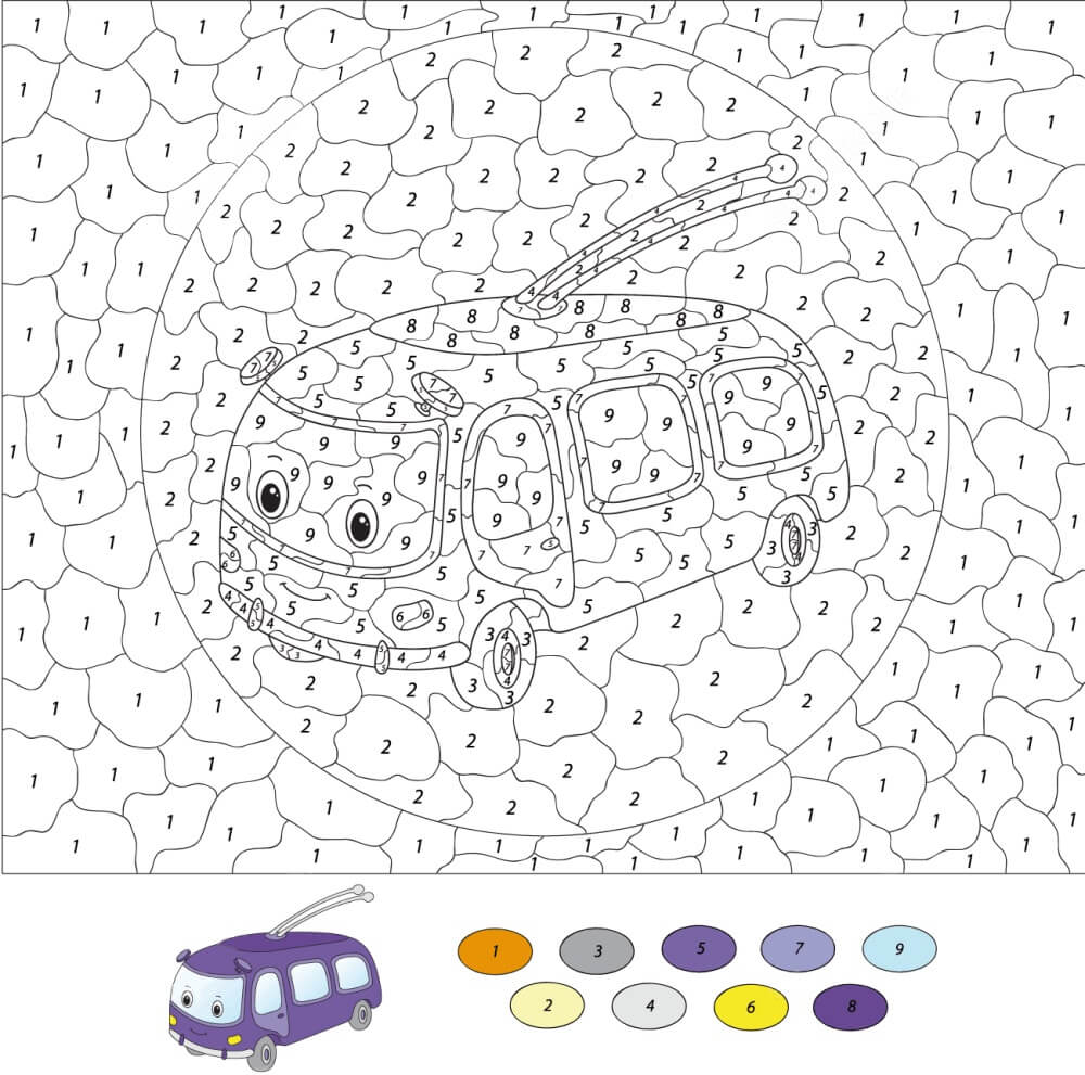 Kolorowanka Zabawne Kolorowanie Samochodu Według Numeru