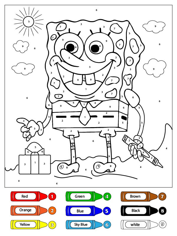 Kolorowanki Zabawny SpongeBob Trzymający Ołówek Kolorujący Według Numerów