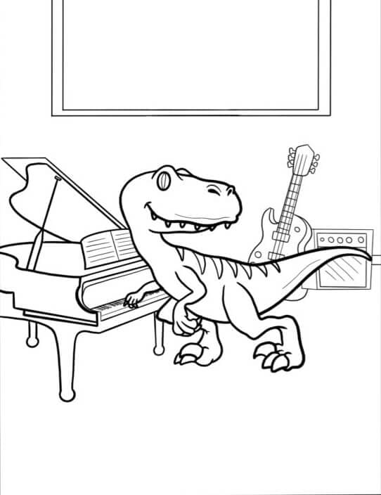 Kolorowanka Dinozaur Z Kolorystyką Fortepianu I Gitary
