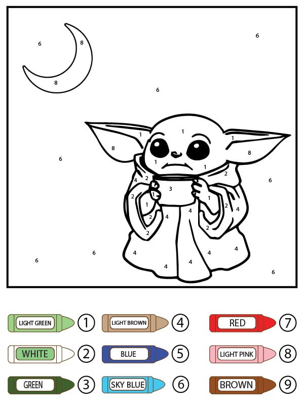 Kolorowanka Kolorowanie Według Numerów Baby Yoda w Nocy
