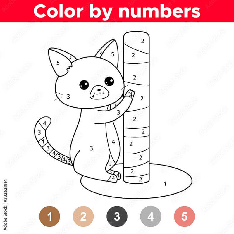Kolorowanka Koloruj Według Numerów Kot Stojący Przy Słupie