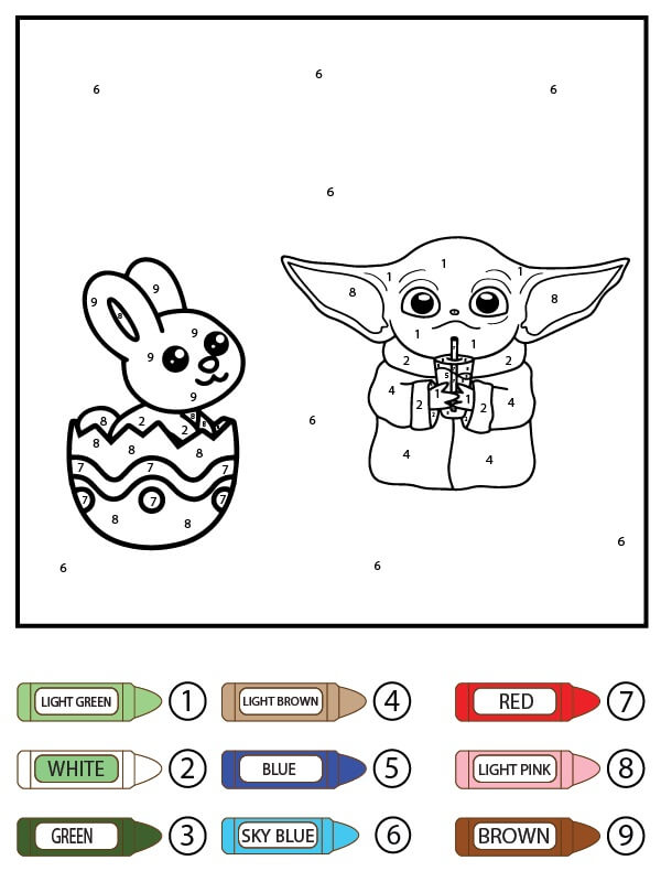 Kolorowanka Mały Yoda z Jajkiem Wielkanocnym Koloruj Według Numerów