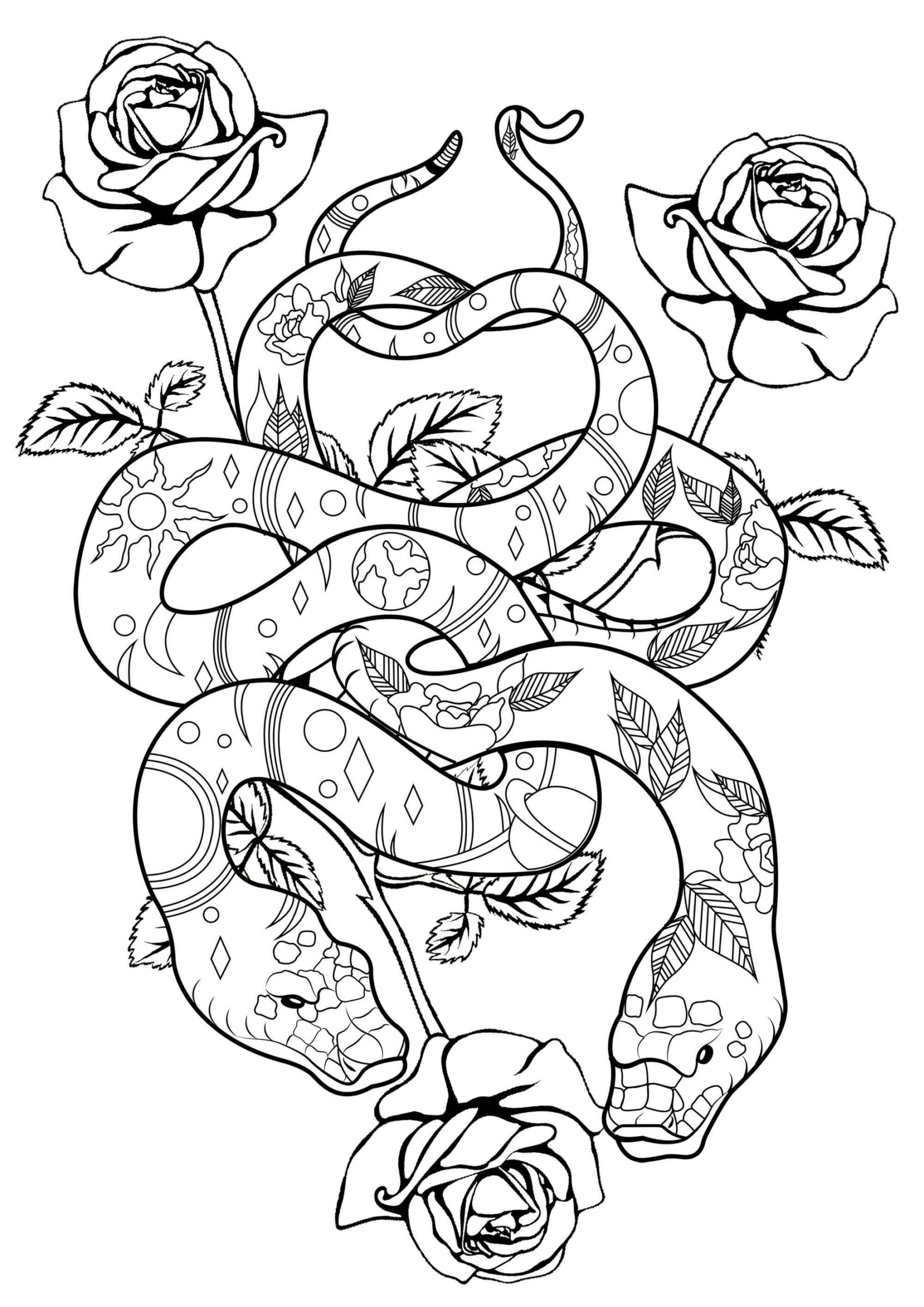 Kolorowanka Mandala Dwa Węże z Różami