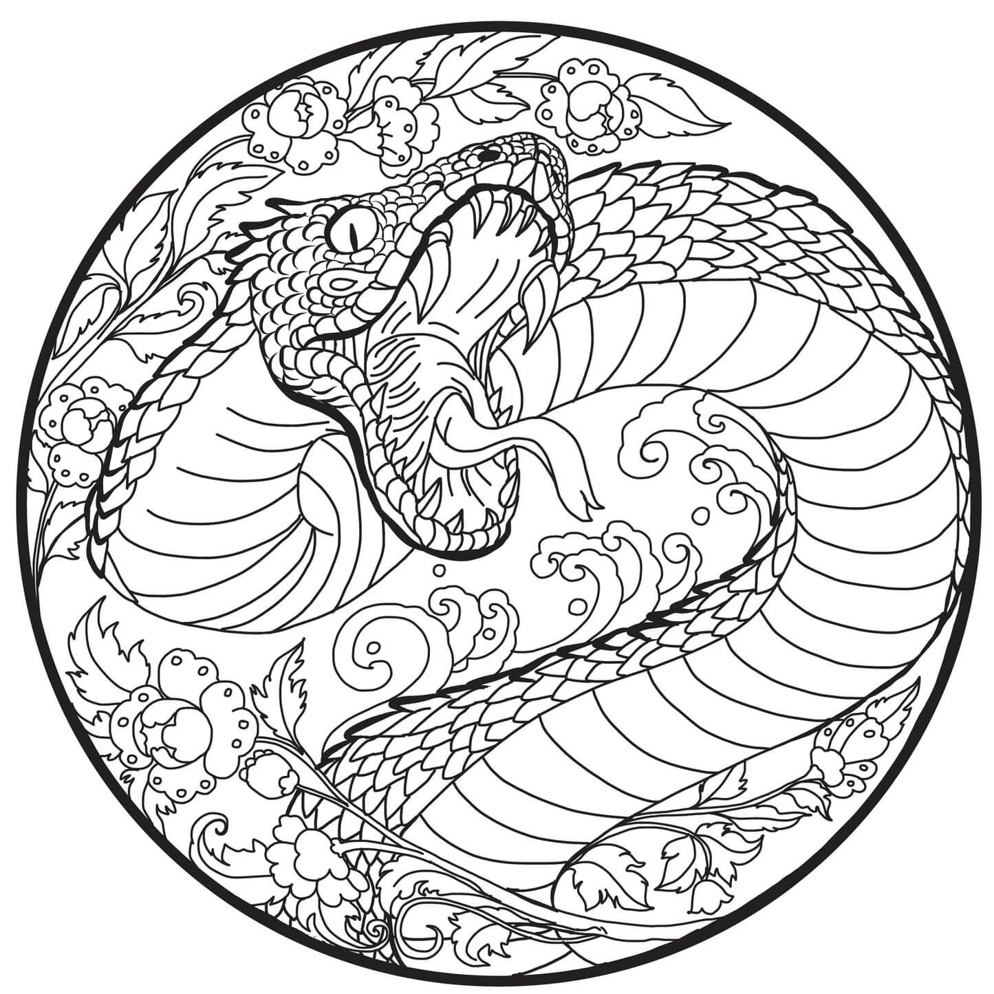 Kolorowanka Mandala Potwór Wąż