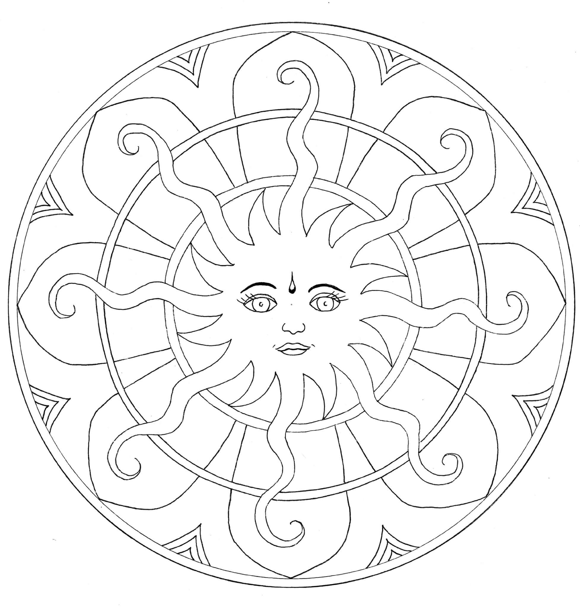 Kolorowanka Mandala Śliczne Słońce