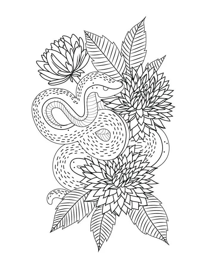 Kolorowanka Mandala Wąż Z Kwiatem I Liśćmi