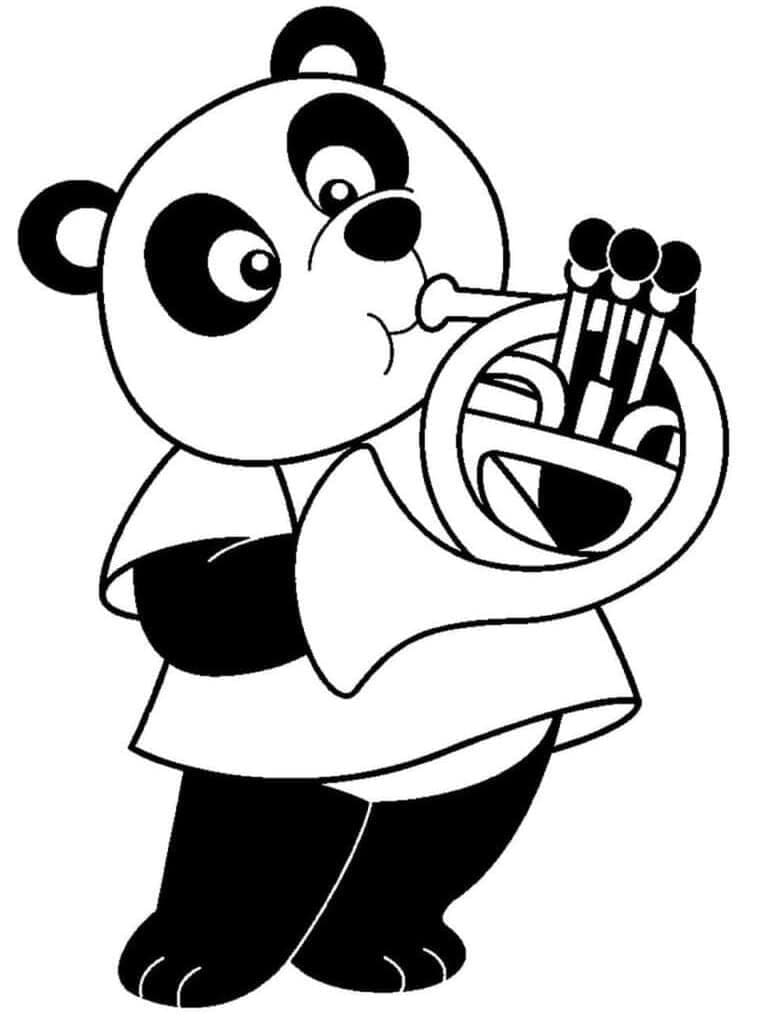 Kolorowanka Panda Gra Na Trąbce I Kolorowanie
