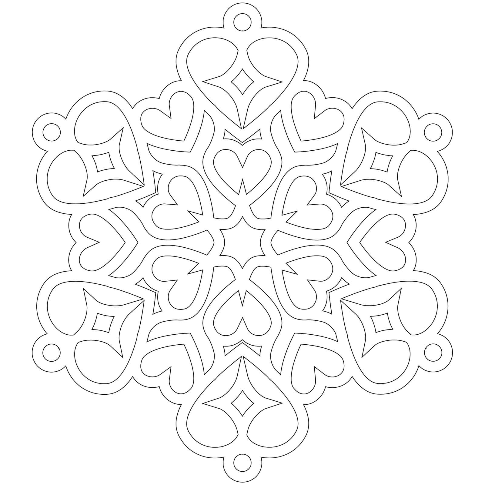 Kolorowanki Serca Płatków śniegu Mandali w Zimie