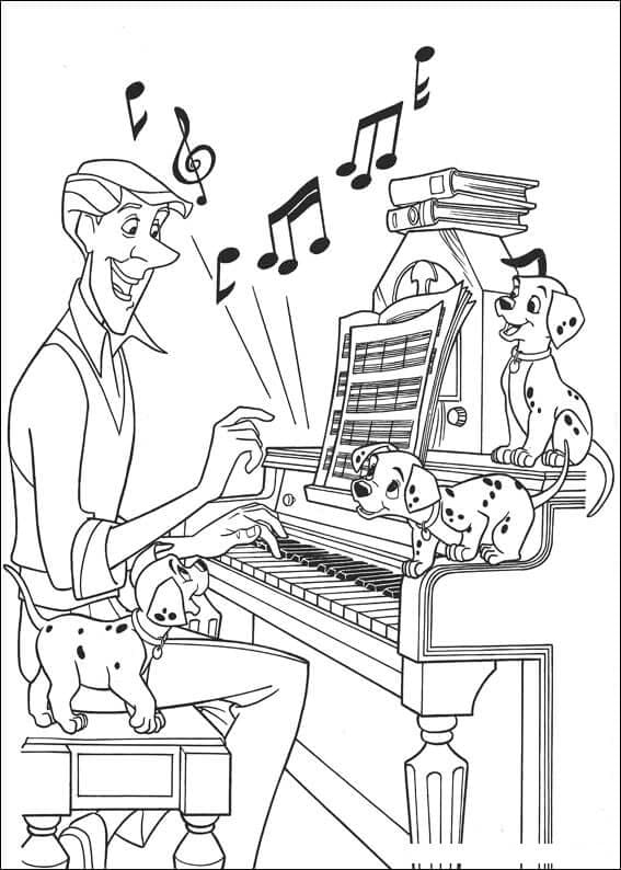 Kolorowanka Zabawny Człowiek Grający Na Pianinie Z Kolorowankami Psów
