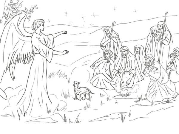 Kolorowanka Anioł Ukazał Się Pasterzom Ze Słowami Radości z Narodzenia Chrystusa