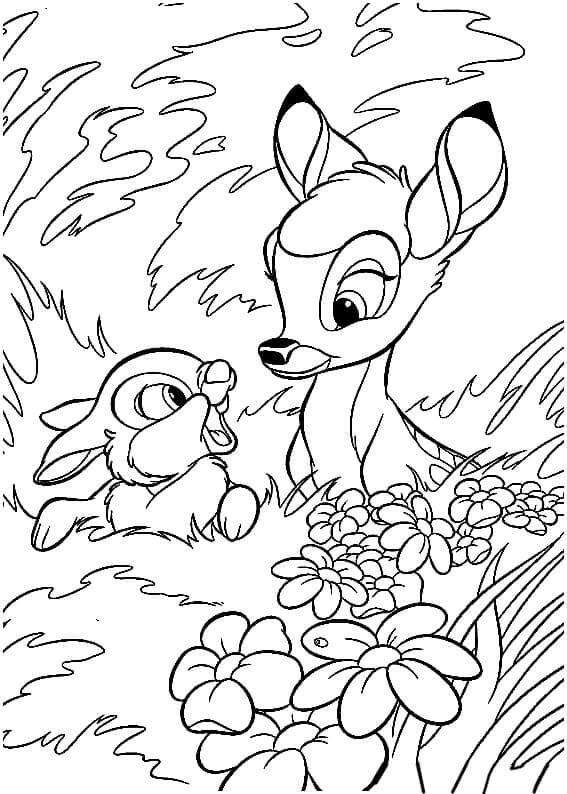 Kolorowanka Bambi I Królik