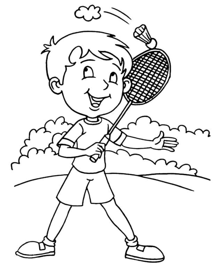 Kolorowanka Chłopiec Gra w Badmintona Za Darmo