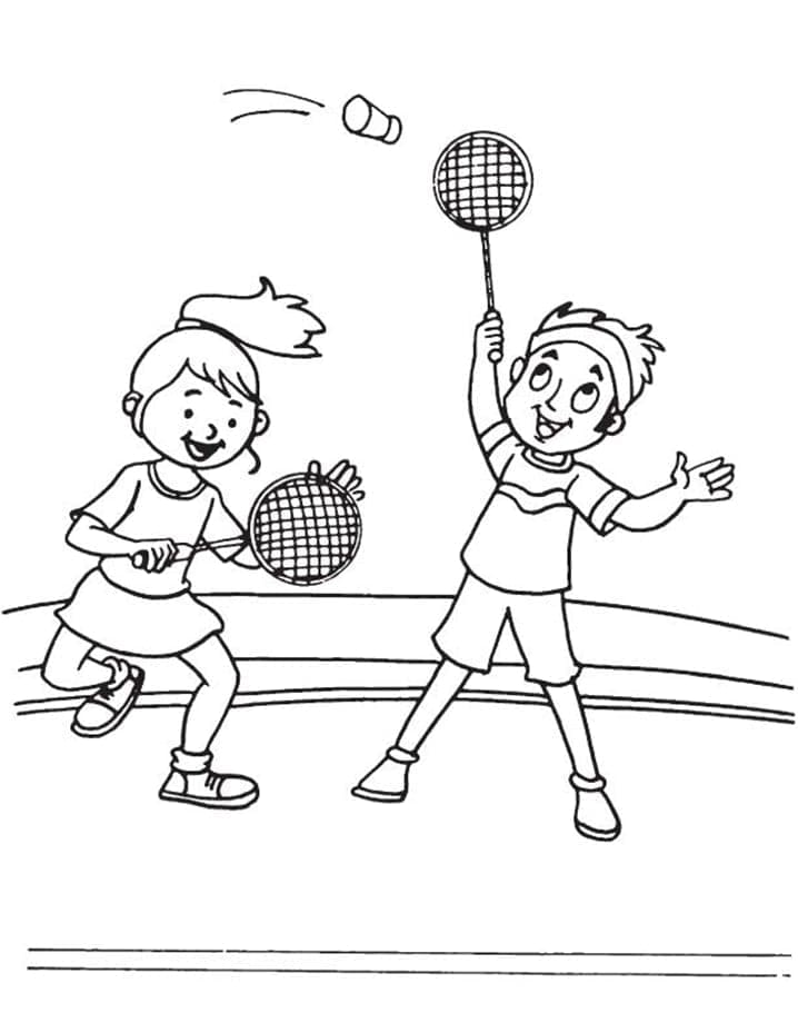 Kolorowanka Dzieci Grają w Badmintona, Urocze