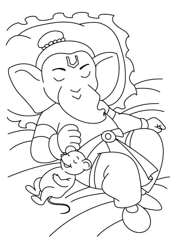 Kolorowanka Ganesha i Jego Mały Przyjaciel Odpoczywa