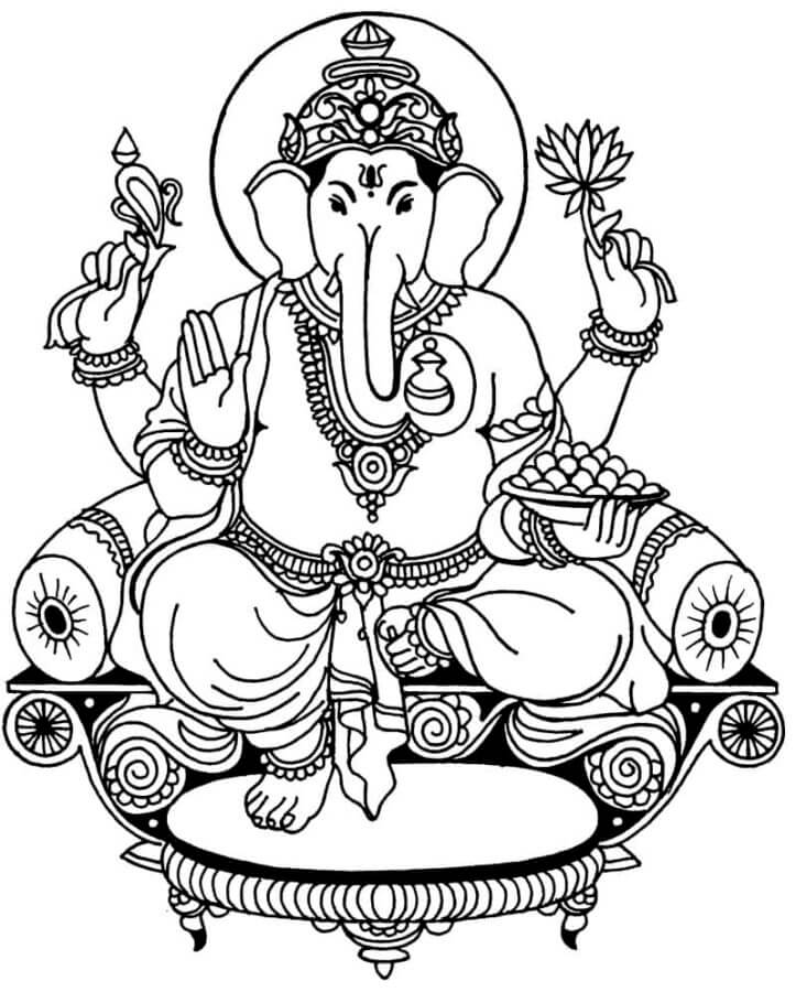 Kolorowanka Ganesha Siedzi Na Krześle