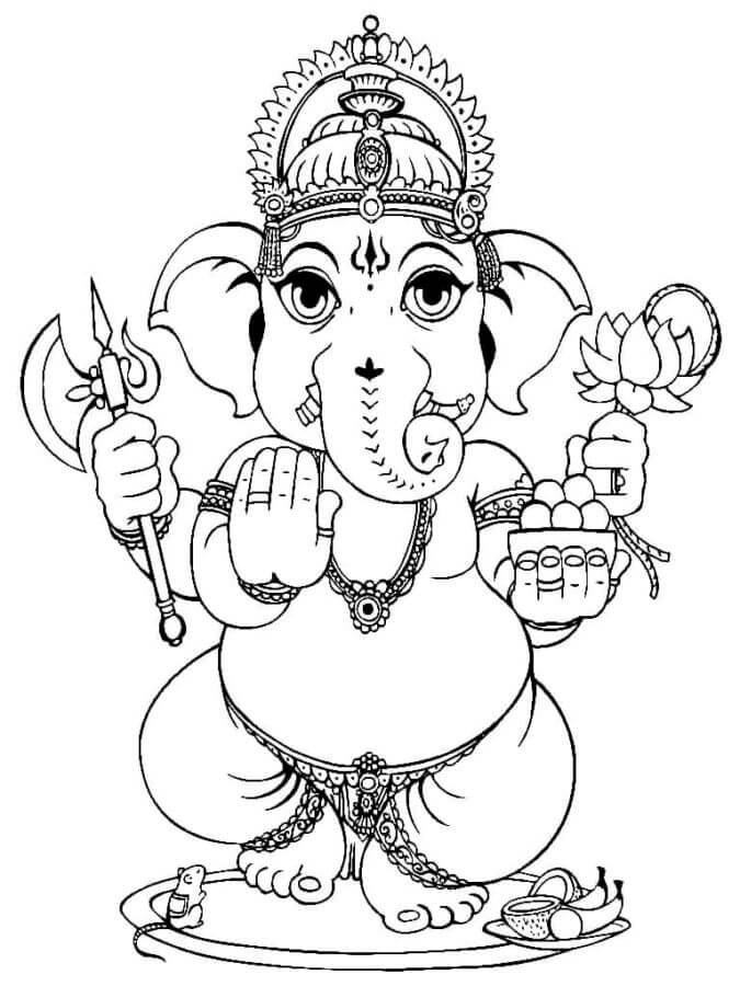 Kolorowanka Ganesha Trzyma Broń I Kwiat
