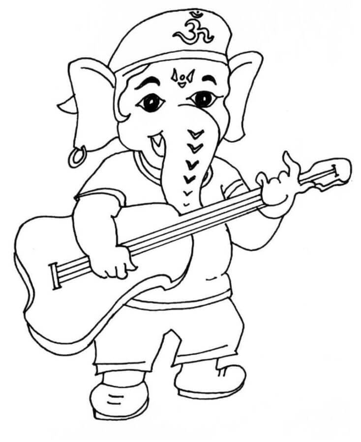Kolorowanki Ganesha Uwielbia Grać Na Gitarze
