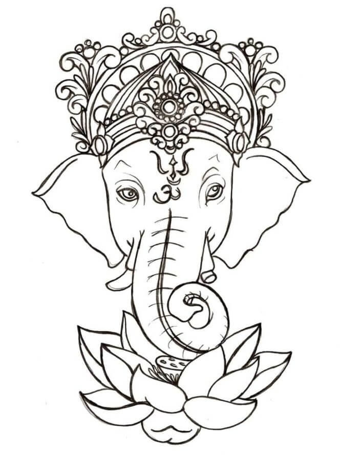 Kolorowanka Głowa Ganesha Z Kwiatem