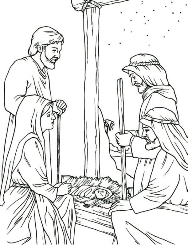 Kolorowanki Józef i Najświętsza Matka Boża Ukazują Mędrcom Boskie Dzieciątko