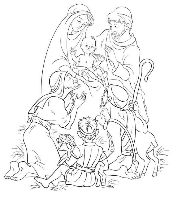 Kolorowanka Józef Oblubiony i Najświętsza Matka Boża z Boskim Dzieciątkiem w Ramionach
