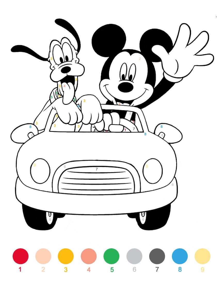 Kolorowanka Kolorowanie Według Numerów Miki i Pluton Jadący Samochodem