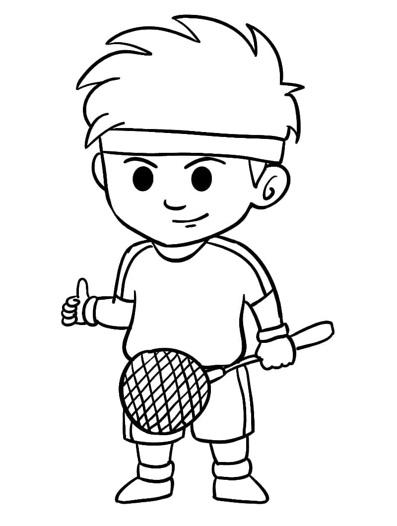 Kolorowanka Mały chłopiec i badminton