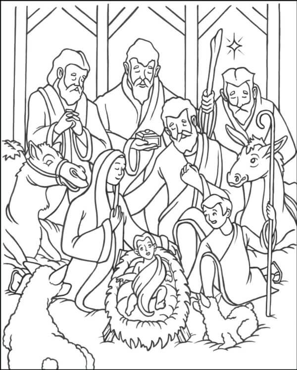 Kolorowanka Pasterze i Mędrcy Przyszli Oddać Pokłon Narodzonemu Jezusowi