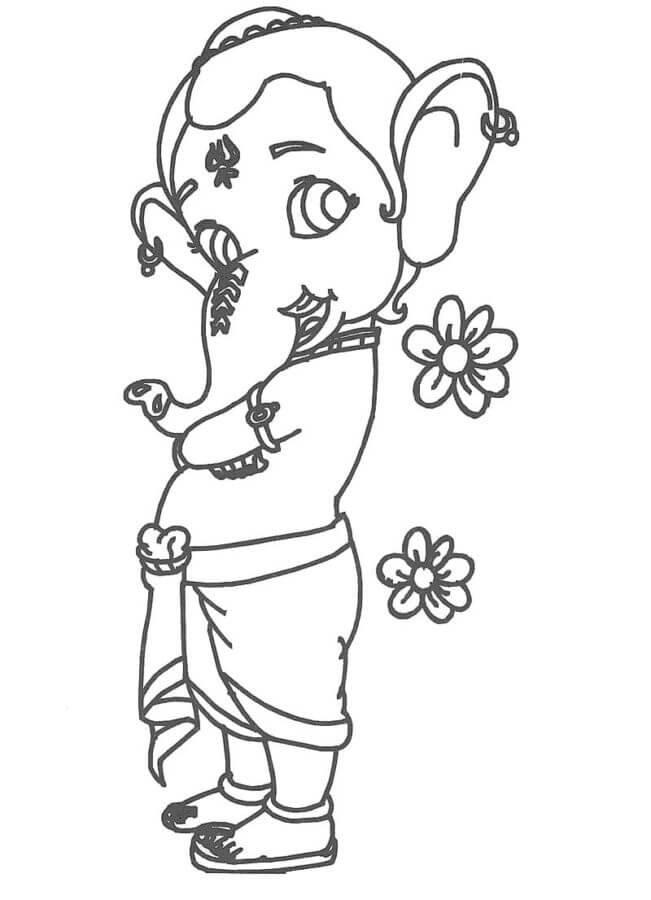 Kolorowanka Śliczny Ganesh Z Kwiatami