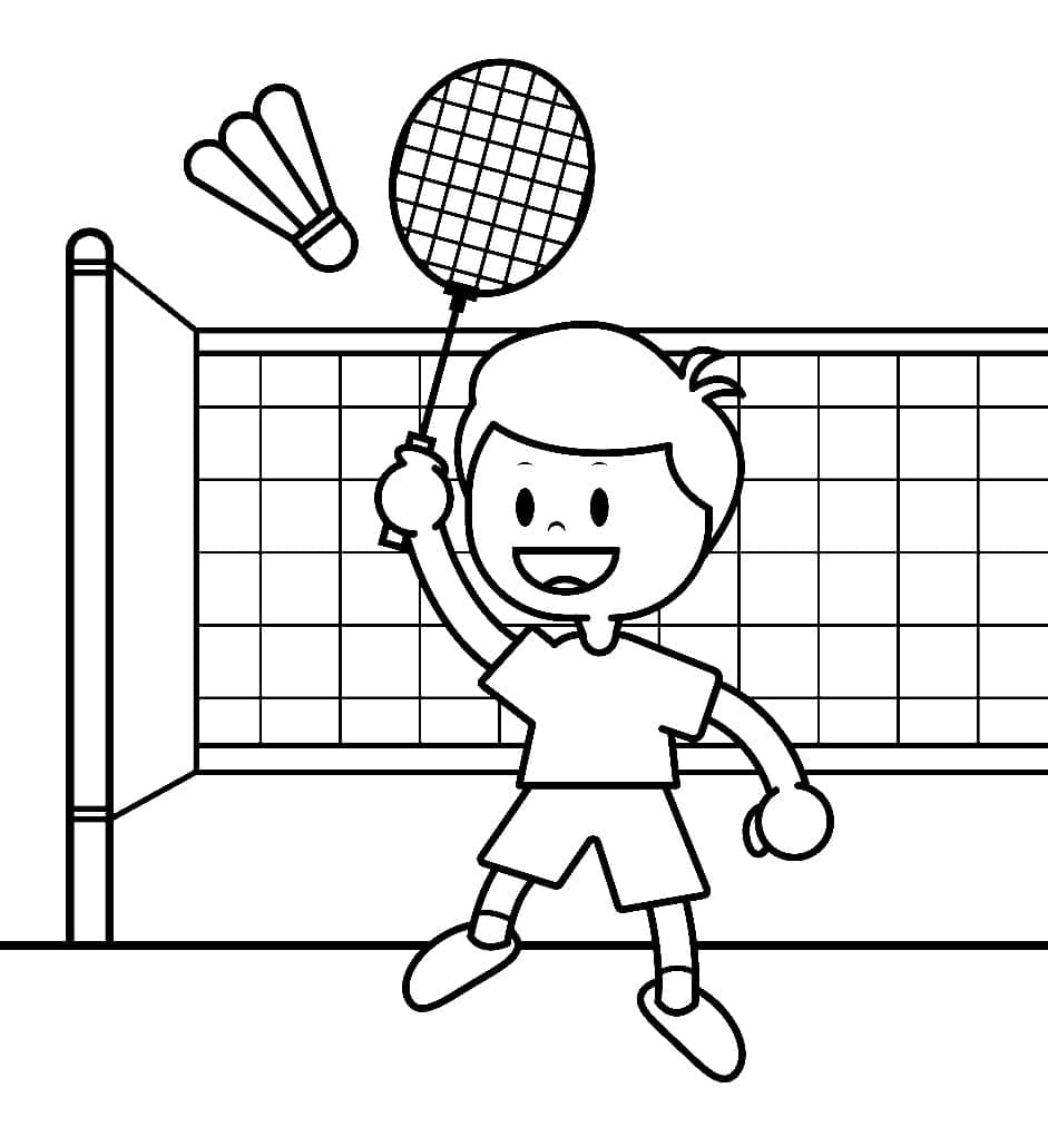 Kolorowanka Słodki Chłopczyk Gra w Badmintona