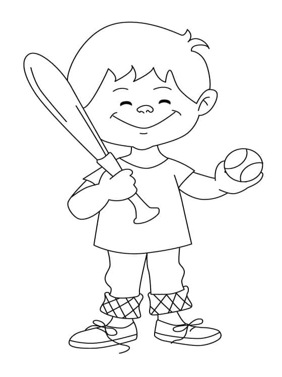 Kolorowanka Szczęśliwy Chłopiec Gra w Baseball