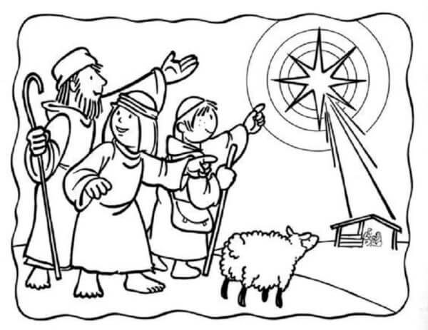 Kolorowanka Trzej Mędrcy Cieszą Się, że w Końcu Odnaleźli Miejsce, w Którym Narodził Się Jezus