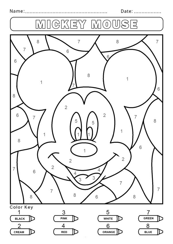 Kolorowanka Zabawne Kolorowanie Twarzy Myszki Miki Według Numerów