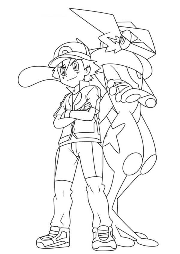 Kolorowanka Ash i Legendarny Pokémon Greninja
