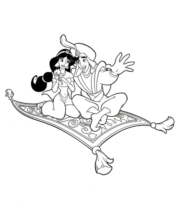 Kolorowanka Latający Wielki Aladyn i Księżniczka Jasmine