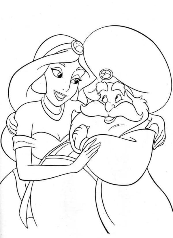 Kolorowanka Ojciec i Księżniczka Jasmine