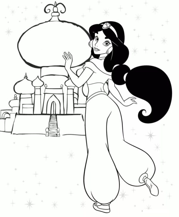 Kolorowanka Spacerująca Księżniczka Jasmine