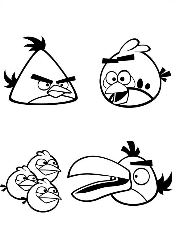 Kolorowanka Cztery Postacie z Angry Birds