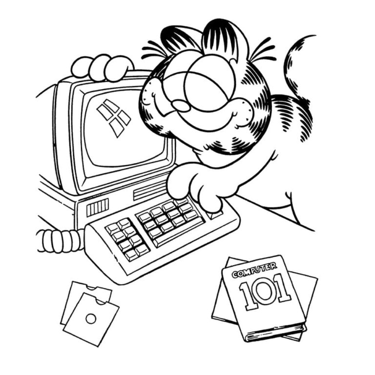 Kolorowanka Garfield I Komputer Osobisty